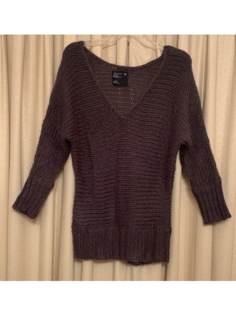 American Eagle Sweater Women's Size XS Chunky Knit Deep Purple Slim Pullover Y2K